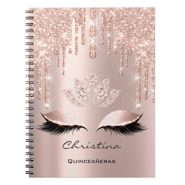 Quinceañeras 16th Lashes Pink Spark Lotus Notebook