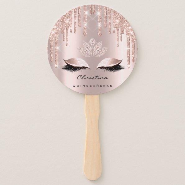 Quinceañeras Sweet 16th Bridal Shower Rose Sparkly Hand Fan