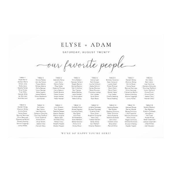 Quinn Modern Minimal 16 Table Seating Poster