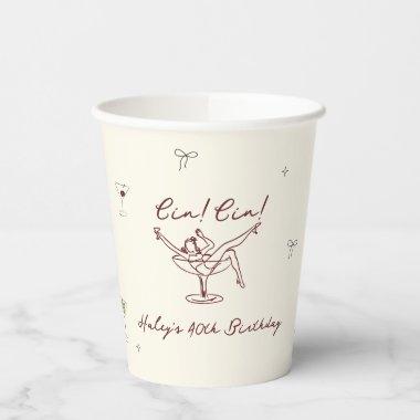 Quirky Maroon Hand Drawn Cin Cin Martini Paper Cups