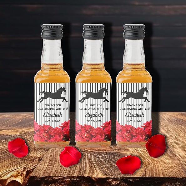 Racehorse and Roses Black White Stripes Derby Liquor Bottle Label