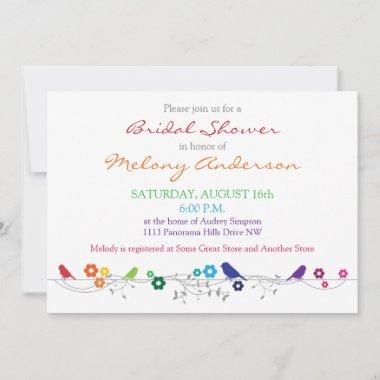 Rainbow Birds Flowers Bridal Shower Invitations
