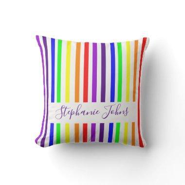 Rainbow Color Stripes Cute Monograms Name 2021 Outdoor Pillow