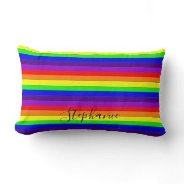 Rainbow Color Stripes Lines Abstract Monogram Cool Lumbar Pillow