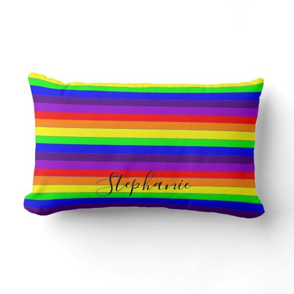 Rainbow Color Stripes Lines Abstract Monogram Cool Lumbar Pillow