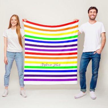 Rainbow Color Stripes Lines Cute Monograms Name Fleece Blanket