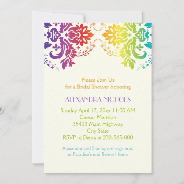 Rainbow colors damask wedding bridal shower Invitations