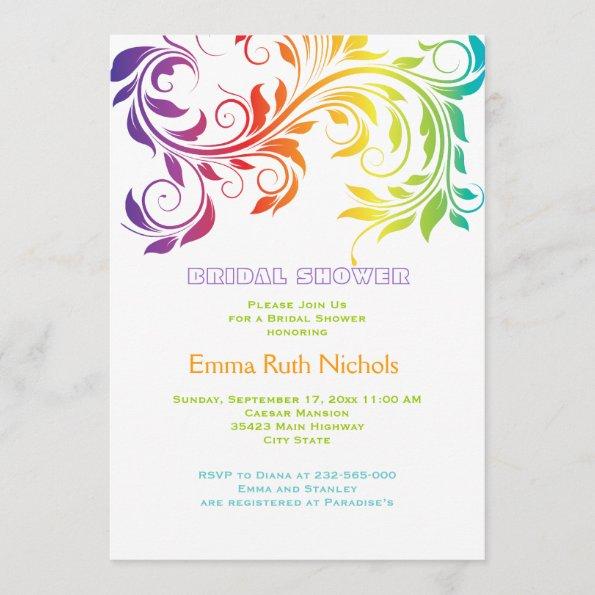 Rainbow colors scroll leaf wedding bridal shower Invitations