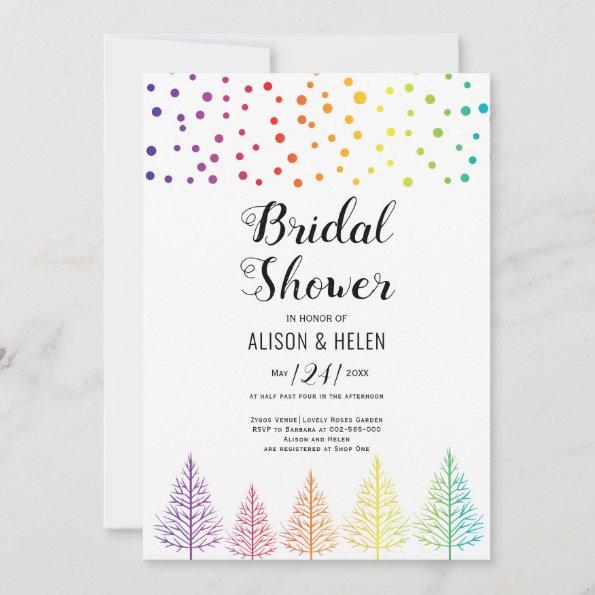 Rainbow colors trees, dots lesbian bridal shower Invitations