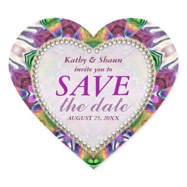 Rainbow Crystals Save the Date Heart Stickers