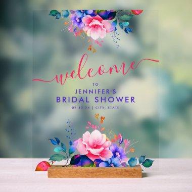 Rainbow Garden Floral  Welcome Acrylic Sign