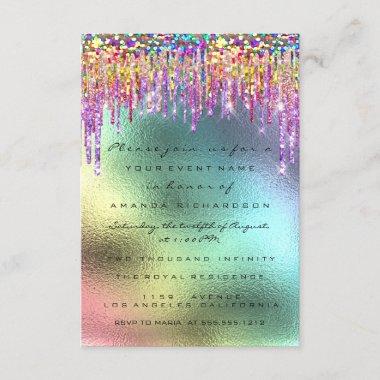 Rainbow Glitter Drip Bridal 16th Unicorn Holograph Invitations