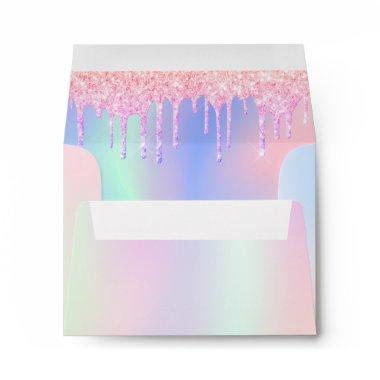 Rainbow glitter drips pink purple name envelope