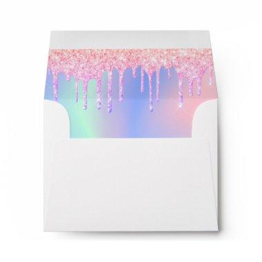 Rainbow glitter drips pink purple name envelope