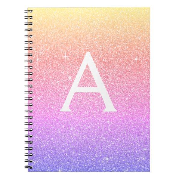 Rainbow Glitter Sparkle Monogram Notebook