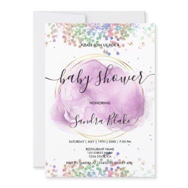 Rainbow Holographic Glitter Drips Baby Shower Inv Invitations