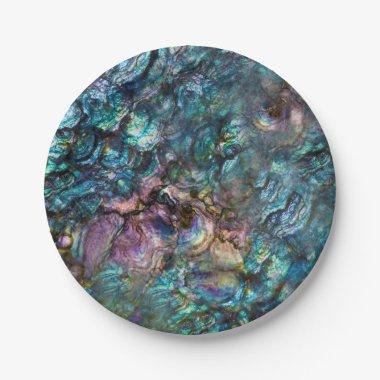 Rainbow Iridescent Abalone Beach Sea Shell Paper Plates