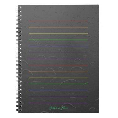 Rainbow Lines Custom Name Gray Water Drop Art Notebook