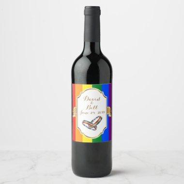 Rainbow Pride Gay Wedding Custom Wine Bottle Label