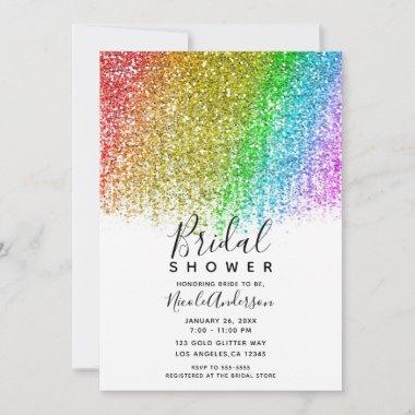 Rainbow Snowcone Glitter Sparkly Bridal Shower Invitations
