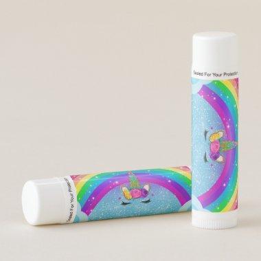 Rainbow Sparkle Glittery Unicorn Horn Face Party Lip Balm