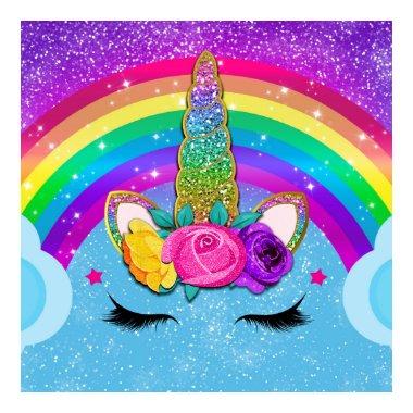 Rainbow Sparkle Glittery Unicorn Horn Face Party Poster