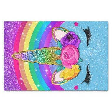 Rainbow Sparkle Glittery Unicorn Horn Face Party Tissue Paper