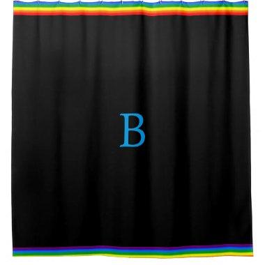 Rainbow Stripes on Black Gay Pride Personalized Shower Curtain