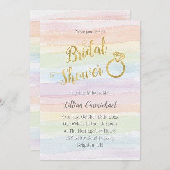 Rainbow Watercolor Bridal Shower with Gold Invitations