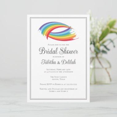 Rainbow Waves Beautiful Two Bride Bridal Shower Invitations