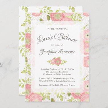 Ranunculus & Lace Peach Bridal Shower Invitations