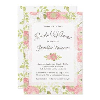 Ranunculus & Lace Peach Bridal Shower Invitations