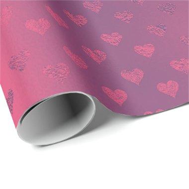 Raspberry Pink Red Metallic Hearts  Wrapping Paper