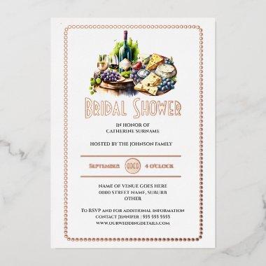 Real foil cheese wine watercolor winery rose gold foil