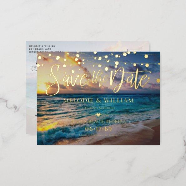 Real Foil Tropical Beach Save the Date PostInvitations
