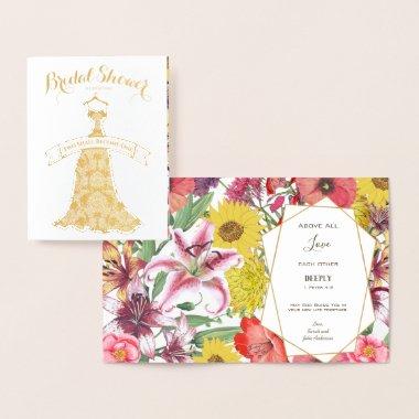 Real Gold Foil Floral Bridal Shower Congratulation Foil Invitations