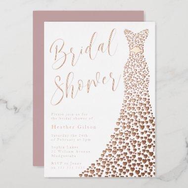 Real Rose Gold Gown Bridal Shower Foil Invitations