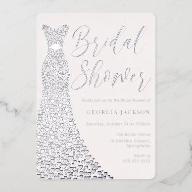 Real Silver Foil Dress Modern Bridal Shower Foil Invitations