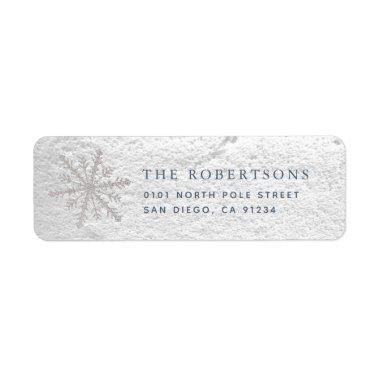 Real Snow & Silver Snowflake Address Label