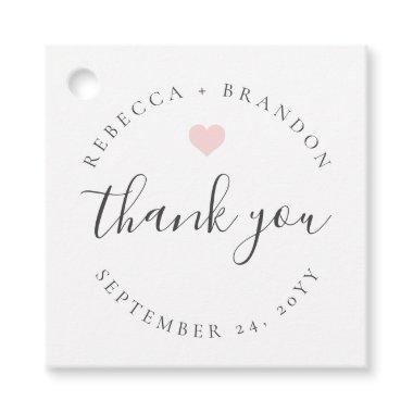 Rebecca Pink Heart Calligraphy Thank You Wedding Favor Tags