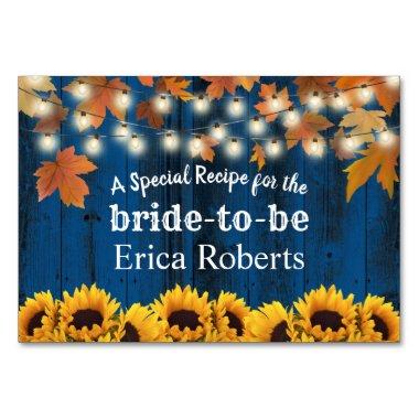 Recipe Invitations | Autumn Sunflowers Navy Bridal Shower