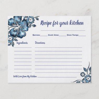 Recipe Invitations Bridal Shower Blue Flower Flyer