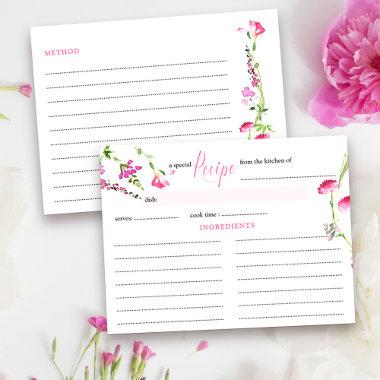 Recipe Invitations Feminine Pink Wildflower Bridal Shower