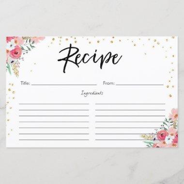 Recipe Invitations Floral Pink Gold Bridal Shower Flowers