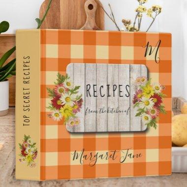 Recipe cookbook country kitchen family monogrammed 3 ring binder