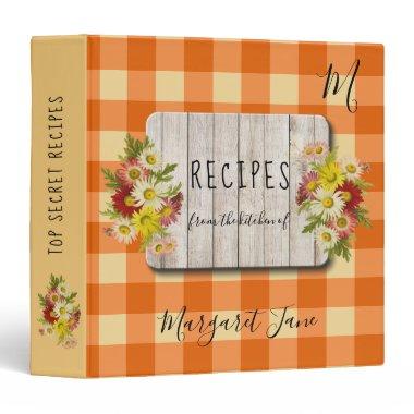 Recipe cookbook country kitchen family monogrammed 3 ring binder