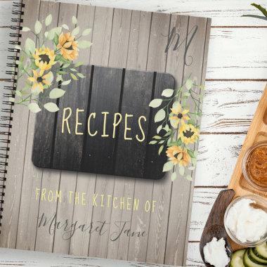 Recipe cookbook monogrammed chef rustic kitchen notebook
