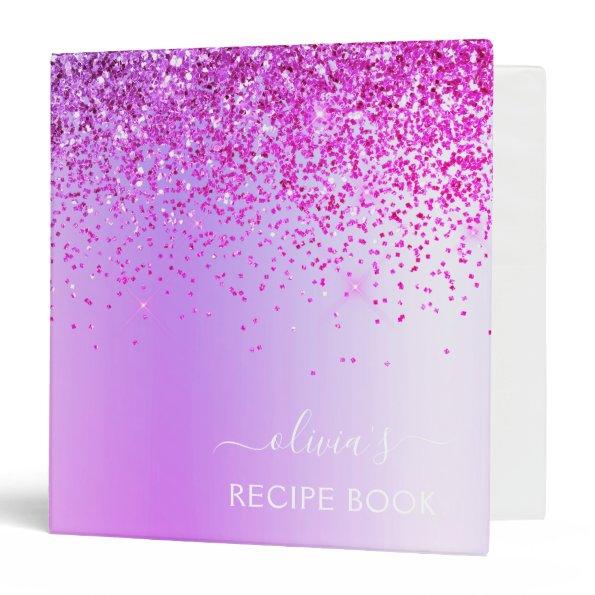 Recipe Cookbook Purple Glitter Monogram 3 Ring Binder