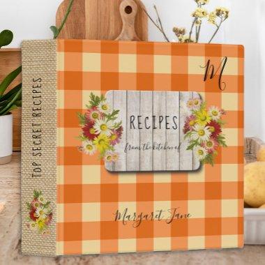 Recipe cookbook rustic kitchen family monogrammed 3 ring binder