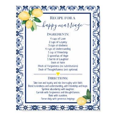 Recipe for a Happy Marriage Lemons Shower Gift Poster